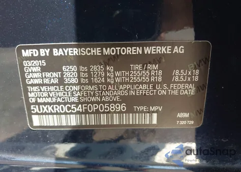 2015 BMW X5 xDrive35I z USA, uszkodzony, nr VIN 5UXKR0C54F0P05896